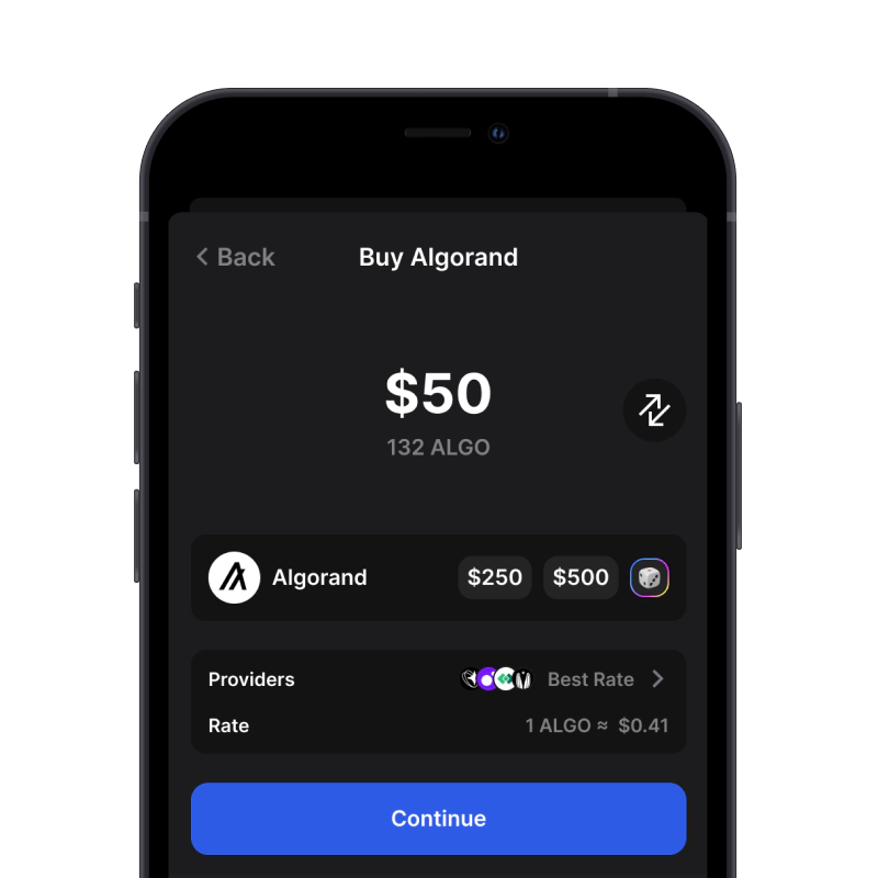 Buy Algorand (ALGO) with credit card using gem wallet