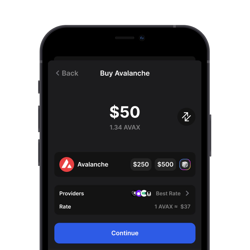 Buy Avalanche (AVAX) with credit card using gem wallet