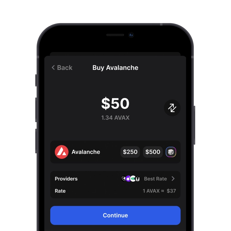 Buy Avalanche (AVAX) with credit card using gem wallet