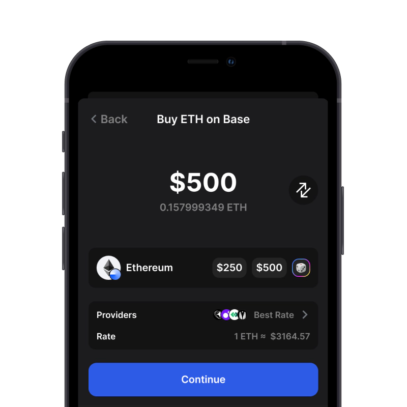 Buy BASE ETH (BASE) with credit card using gem wallet