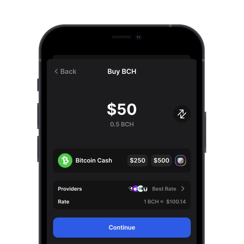 Buy Bitcoin Cash (BCH) with credit card using gem wallet