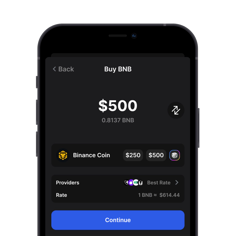 Buy BNB (BNB) with credit card using gem wallet