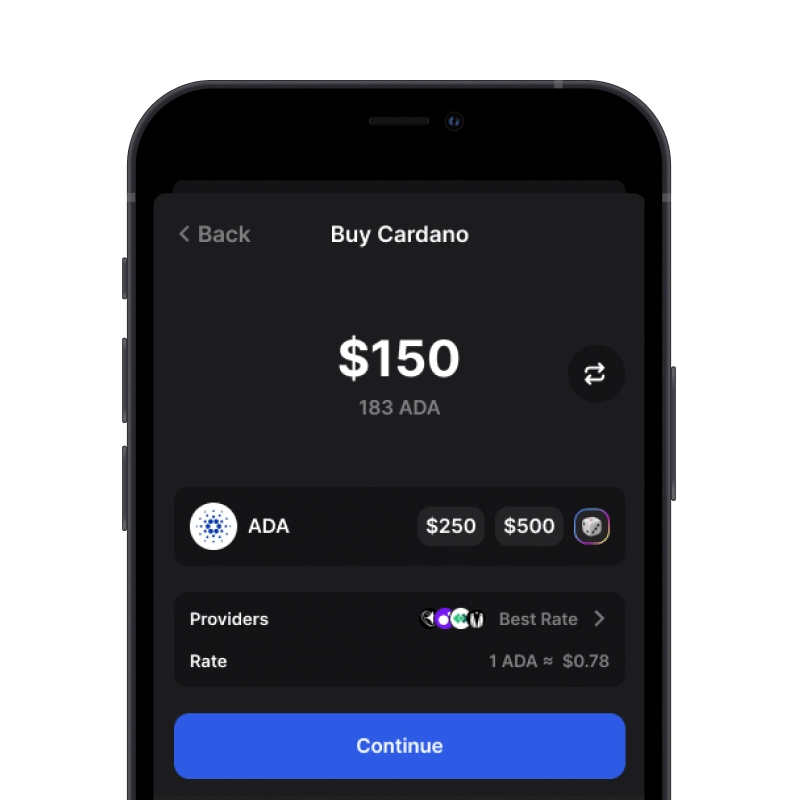 Buy ADA (ADA) with credit card using gem wallet