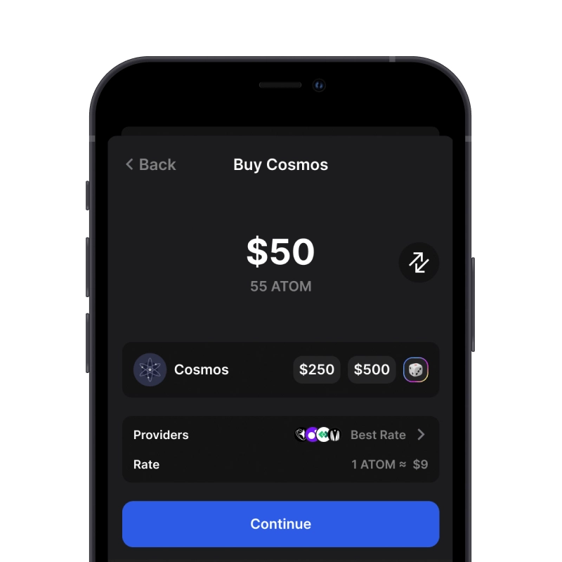 Buy Cosmos (ATOM) with credit card using gem wallet