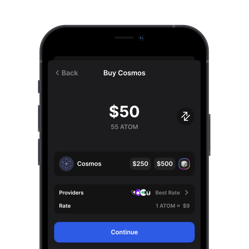 Buy Cosmos (ATOM) with credit card using gem wallet