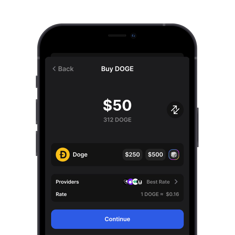 Buy Dogecoin (DOGE) with credit card using gem wallet