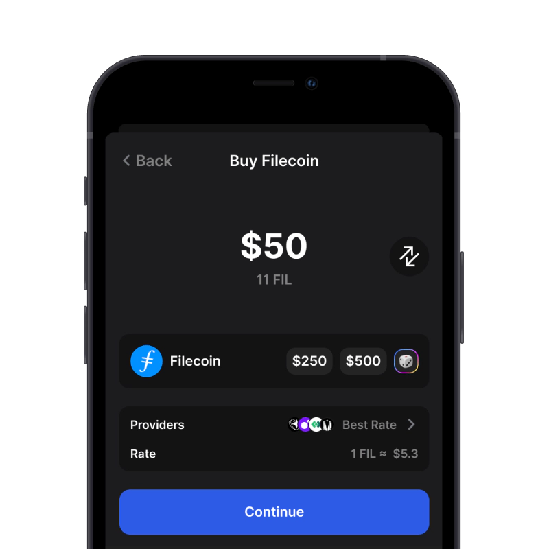 Buy Filecoin (FIL) with credit card using gem wallet