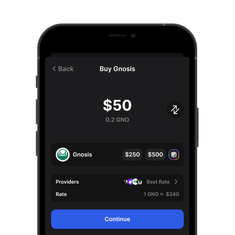 Buy Gnosis (GNO) with credit card using gem wallet