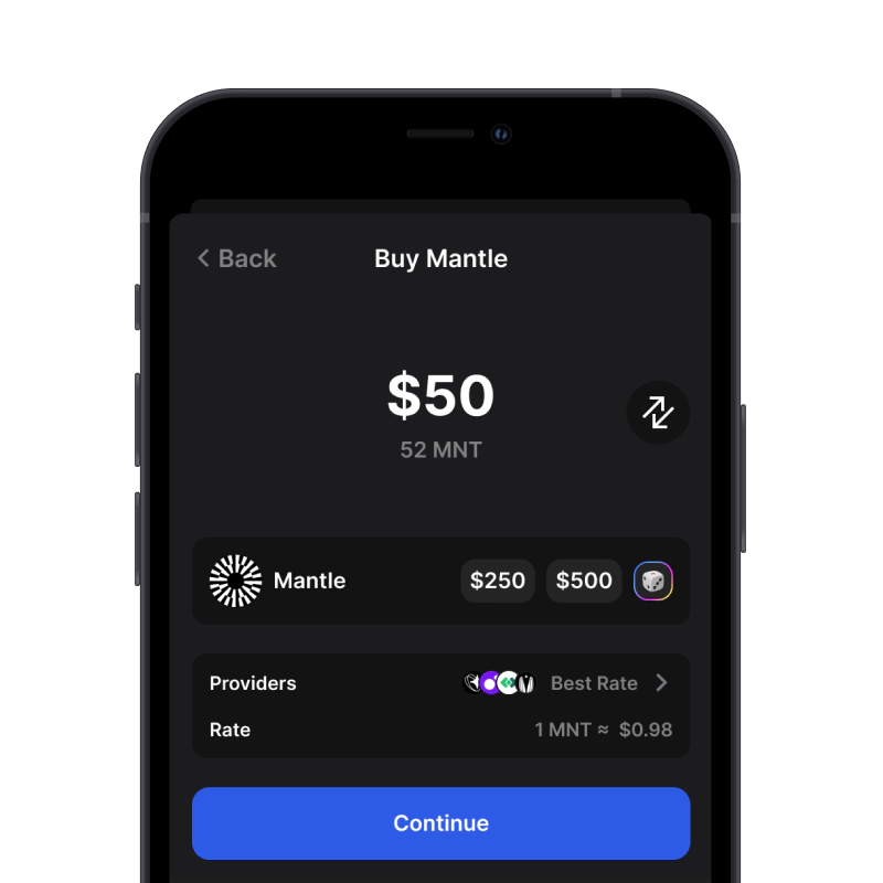 Buy Mantle (MNT) with credit card using gem wallet