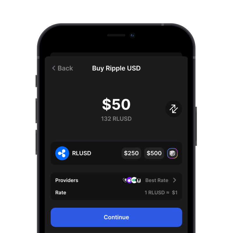 Buy Ripple USD (RLUSD) with credit card using gem wallet