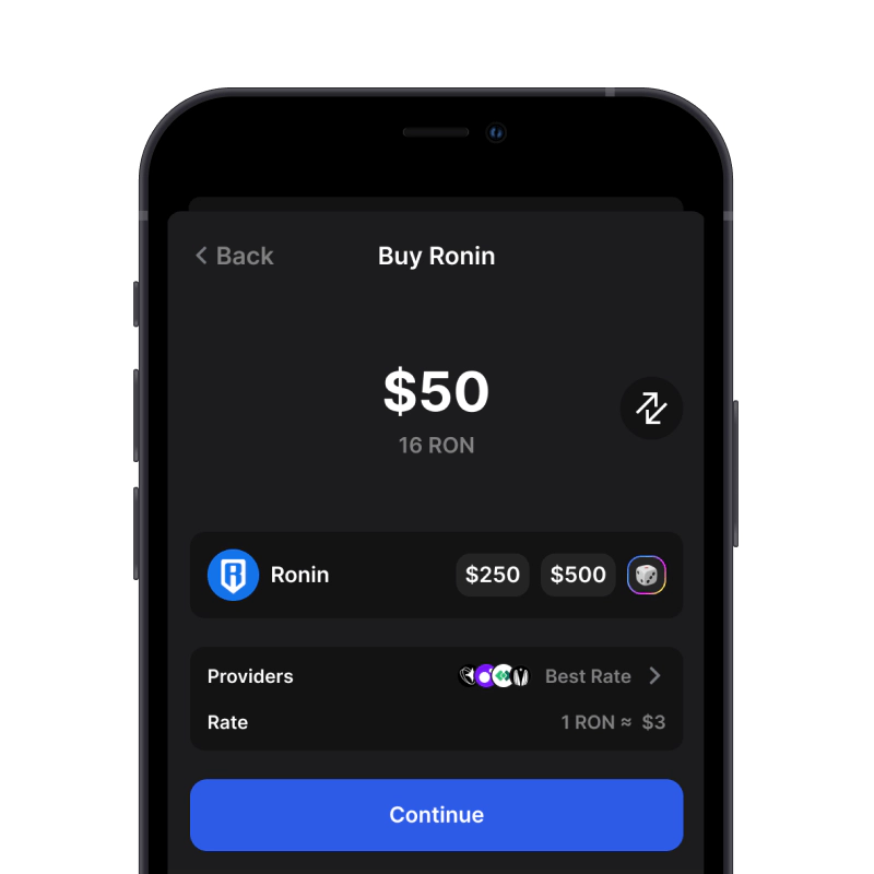 Buy Ronin (RON) with credit card using gem wallet