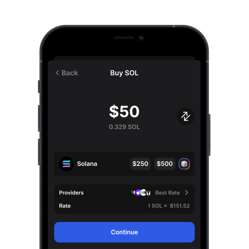 Buy Solana (SOL) with credit card using gem wallet