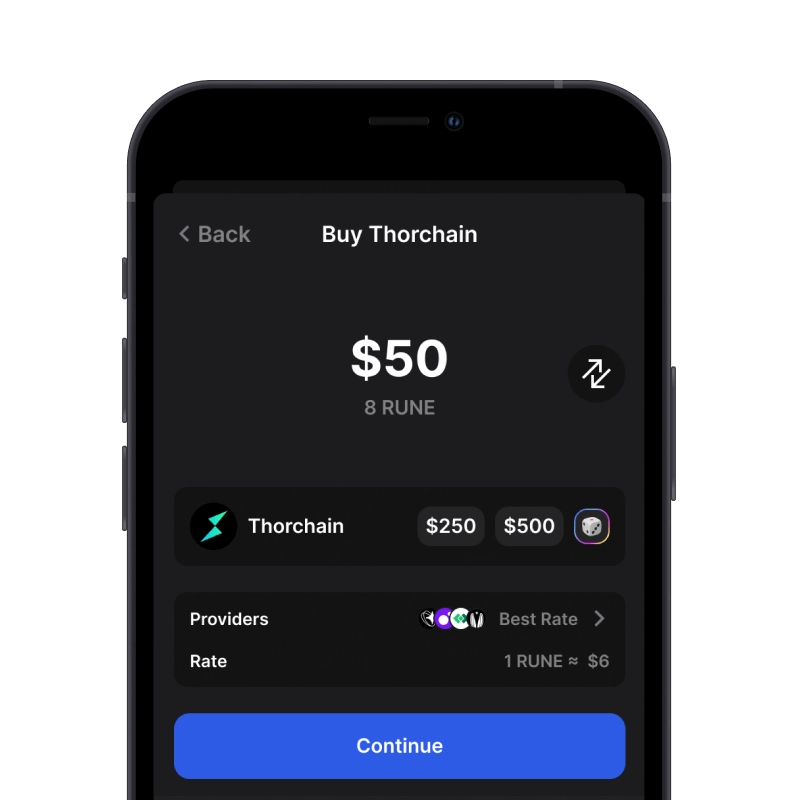 Buy THORChain (RUNE) with credit card using gem wallet