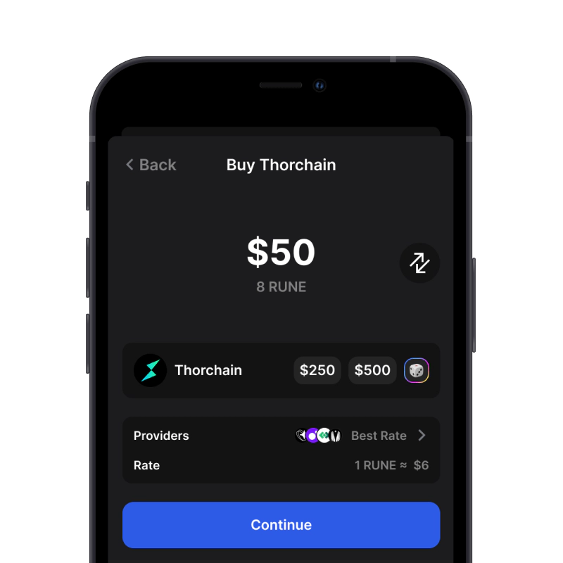Buy Thorchain (RUNE) with credit card using gem wallet