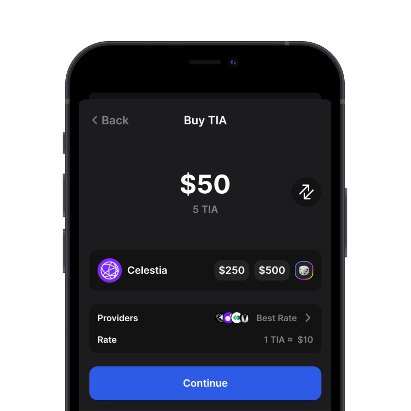 Buy Celestia (TIA) with credit card using gem wallet