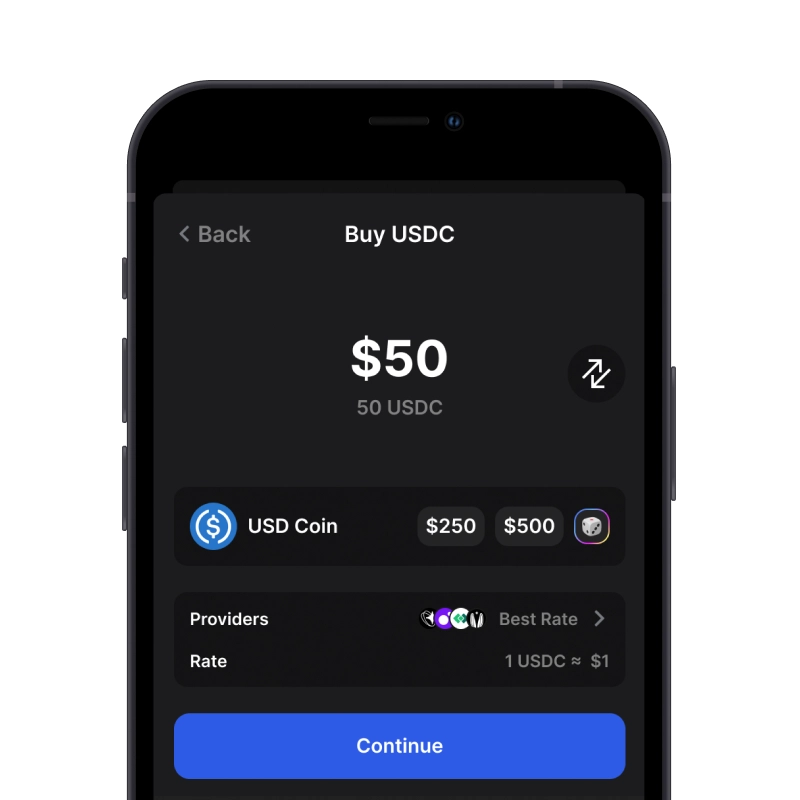 Buy USDC (USDC) with credit card using gem wallet