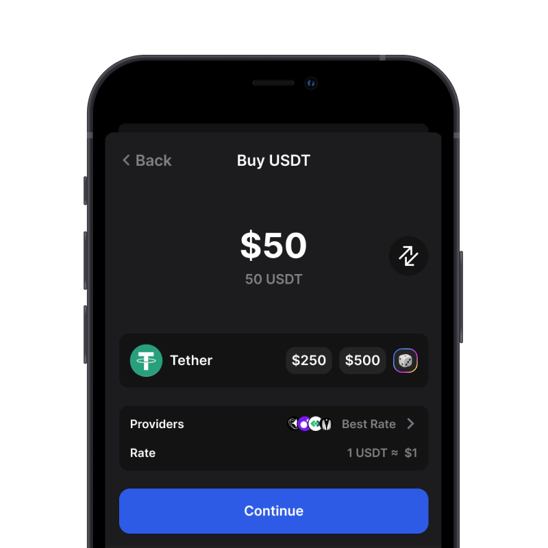 Buy USDT (USDT) with credit card using gem wallet