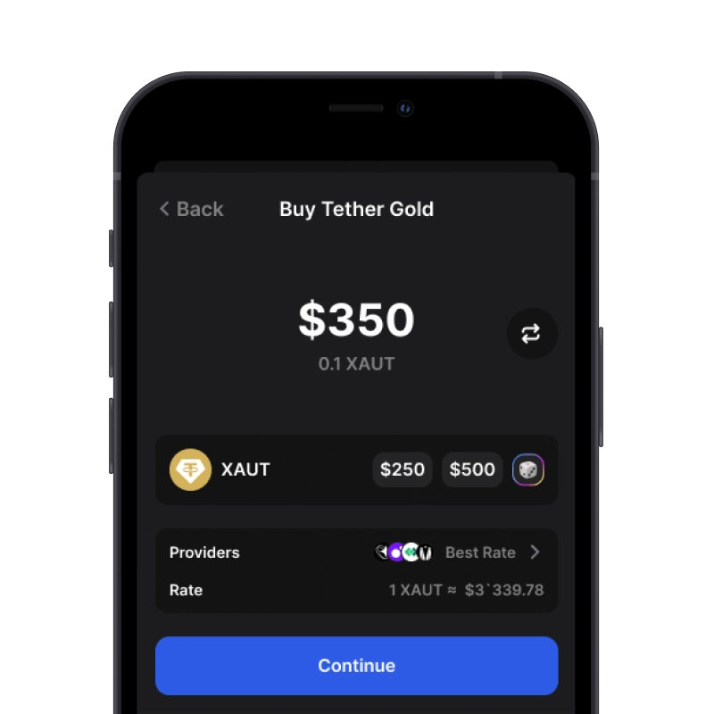 Buy Tether Gold (XAUt) with credit card using gem wallet
