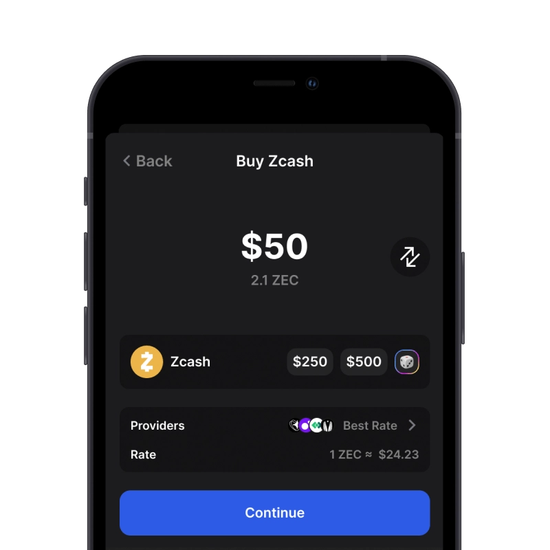 Buy Zcash (ZEC) with credit card using gem wallet