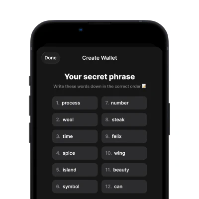 Create new cryptocurrency wallet with secure seed phrase backup in Gem Wallet