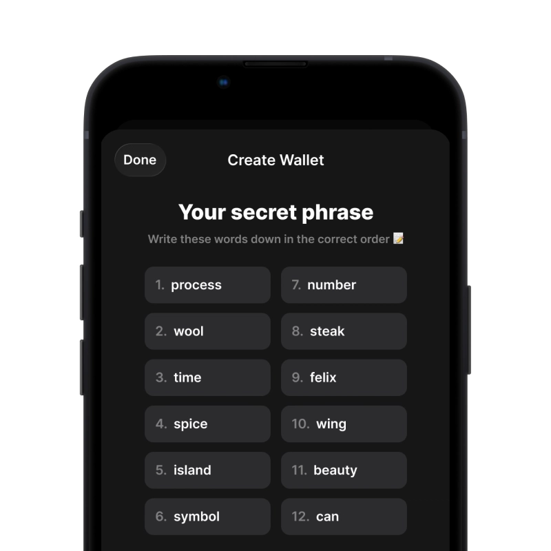 recovery phrase screen