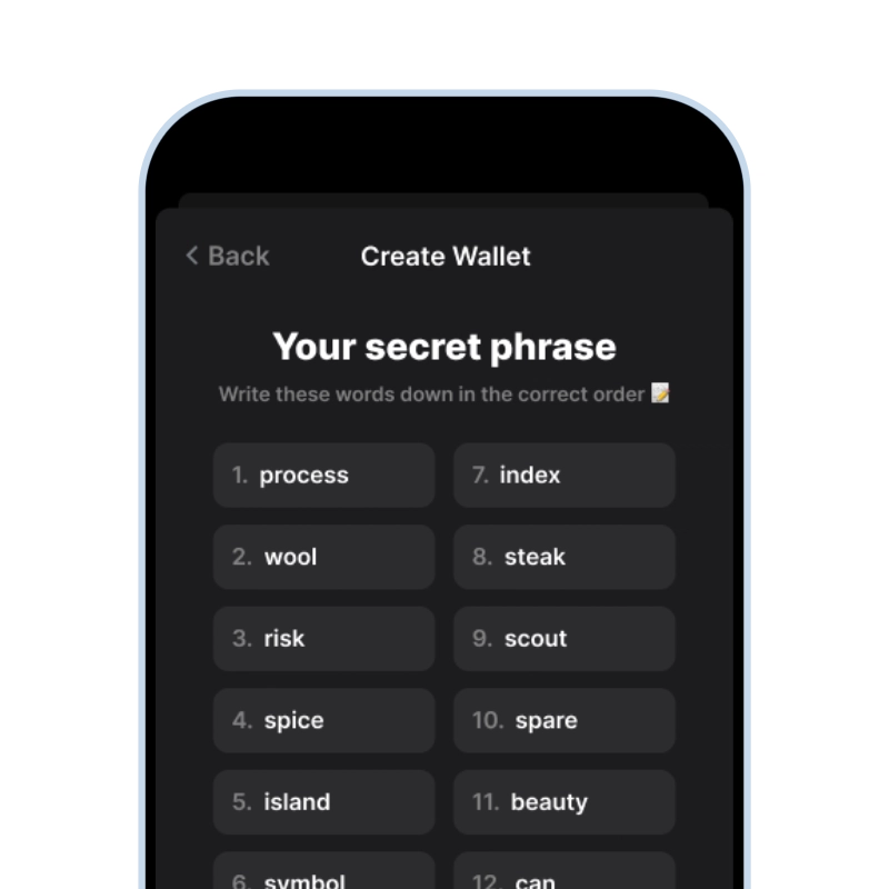 recovery phrase screen