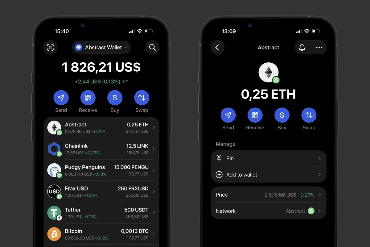 ยอดคงเหลือ ETH บน Abstract ใน Gem Wallet