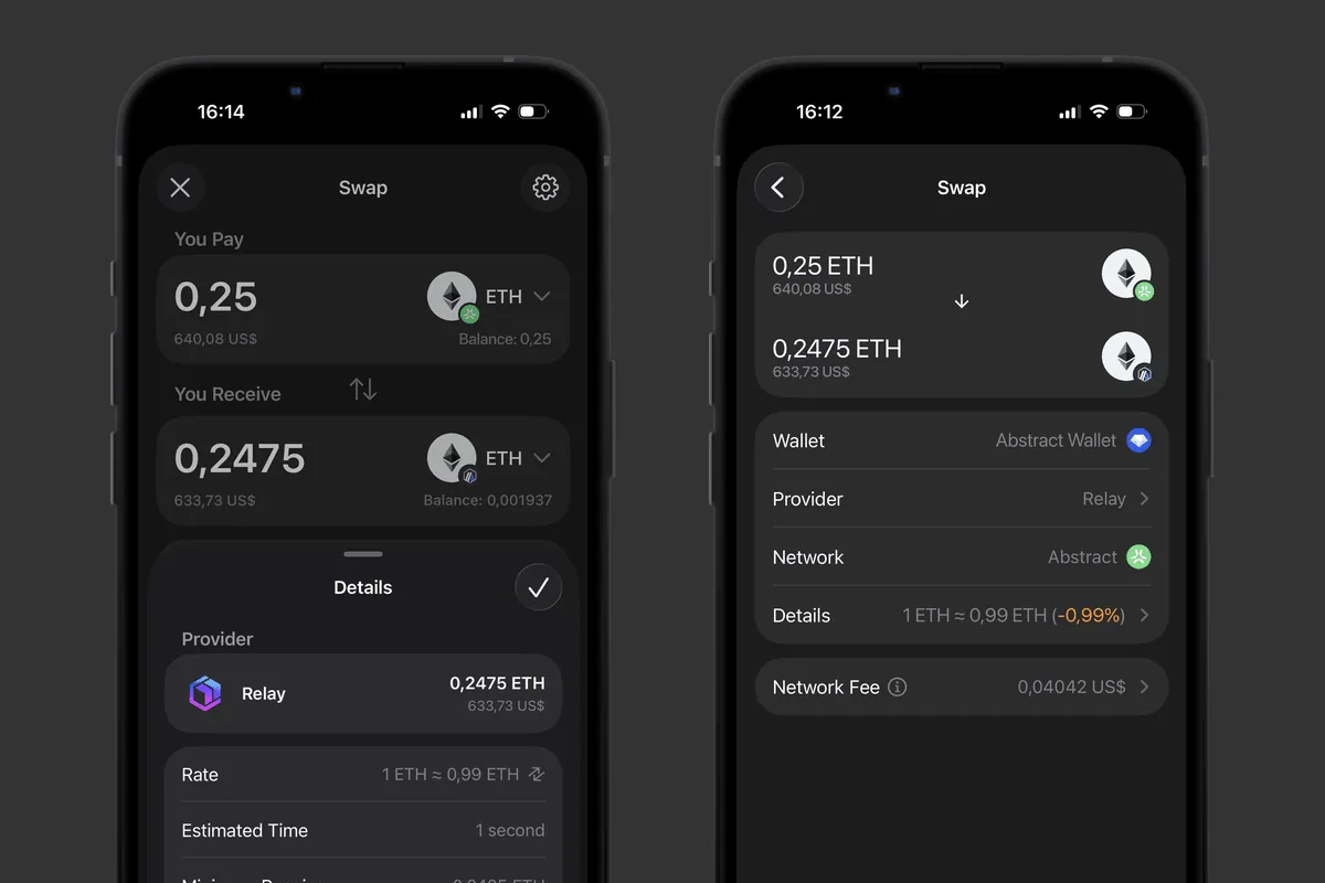 การ swap ETH จาก Abstract ไปยัง Arbitrum ใน Gem Wallet