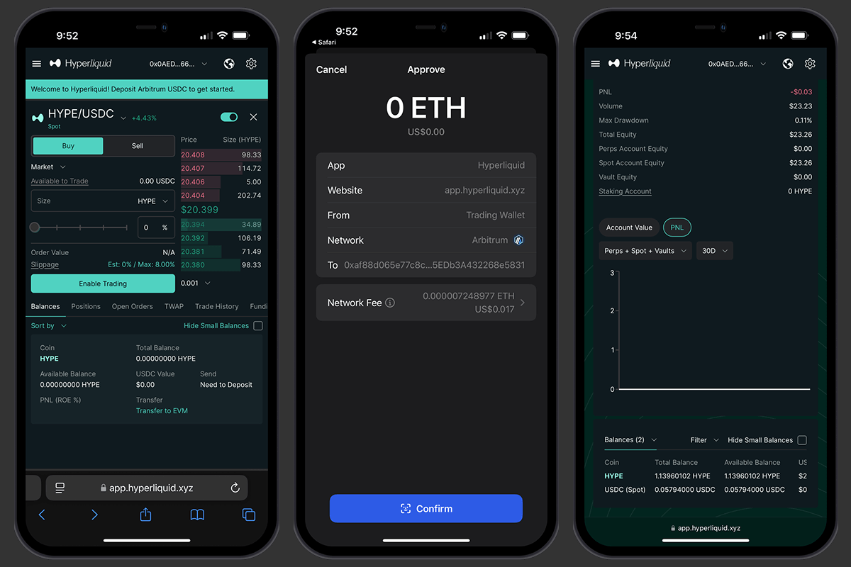 Hyperliquid trading with Gem Wallet on mobile
