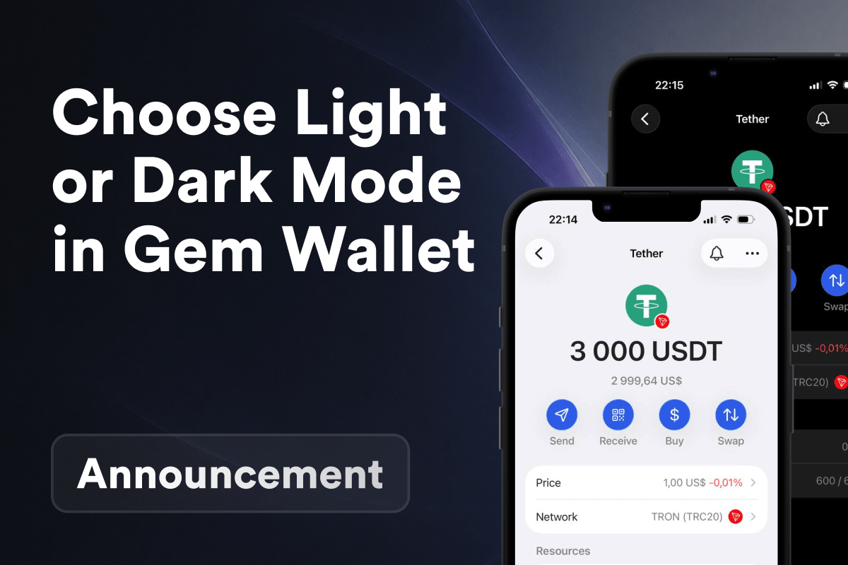 Gem Wallet Adds Dark and Light Mode: Set Your Theme Independently of Your Phone