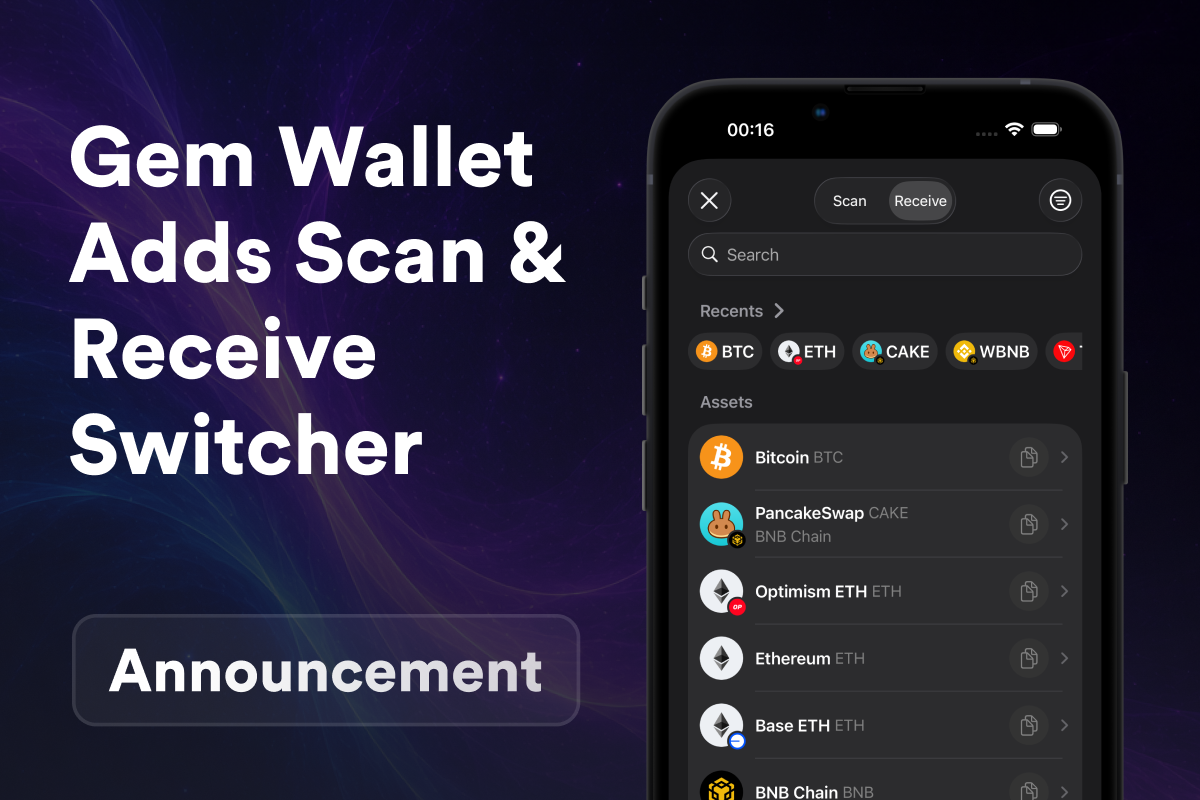 Gem Wallet Adds Scan and Receive Switcher: Scan a QR Code or Show Your Own on One Screen