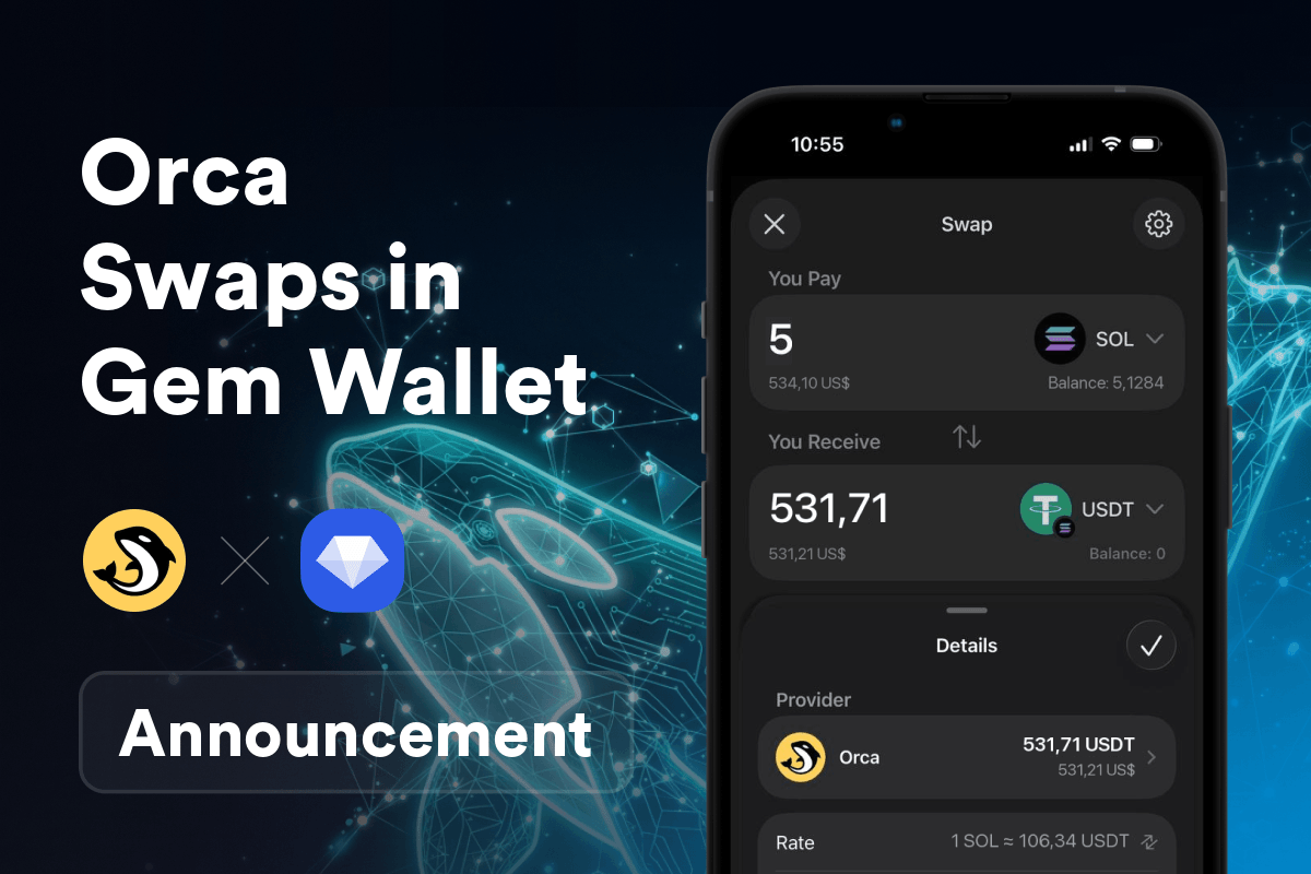 Gem Wallet integra Orca su Solana: swap on-chain per SOL, USDT e token SPL