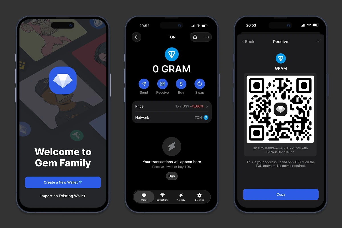 Create Gram Wallet in Gem Wallet