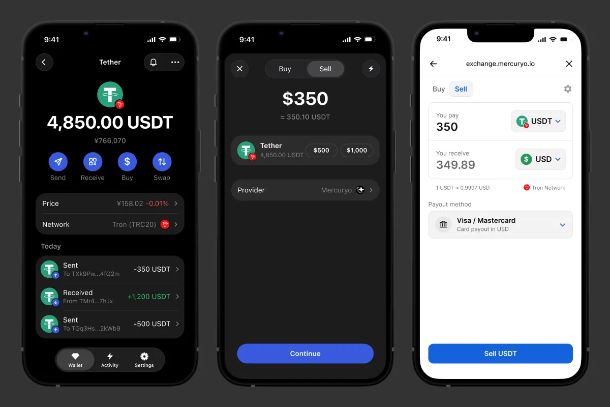 Prodej USDT v aplikaci Gem Wallet