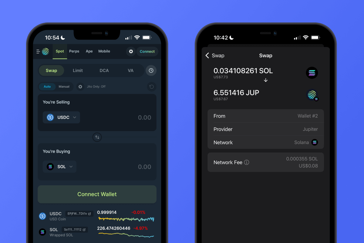 Automatic swap of Solana to SPL tokens via Jupiter