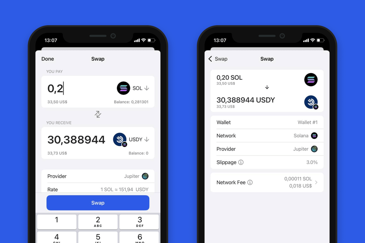 Swap SOL to USDY on the Solana network