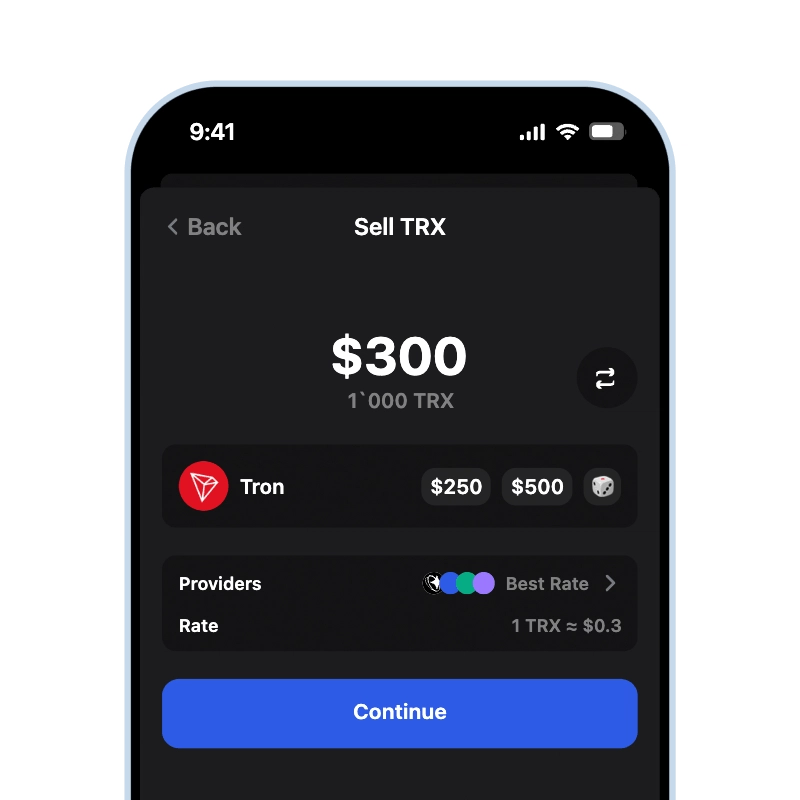 Sell Tron (TRX) for cash using Gem Wallet