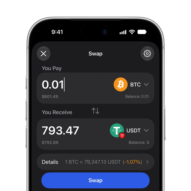 Wymień BTC na USDT - Gem Wallet