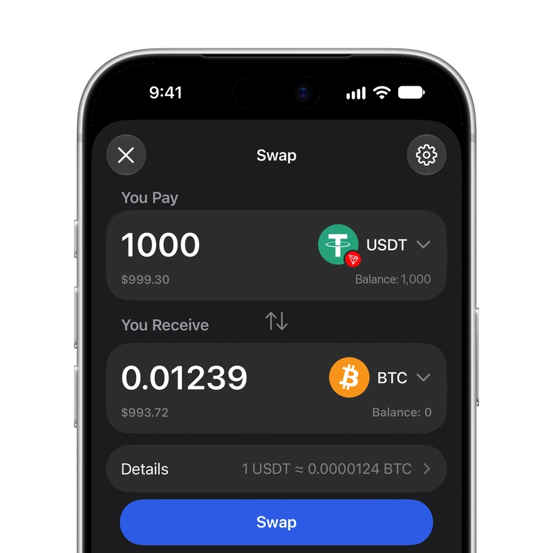 Échanger USDT contre BTC - Gem Wallet